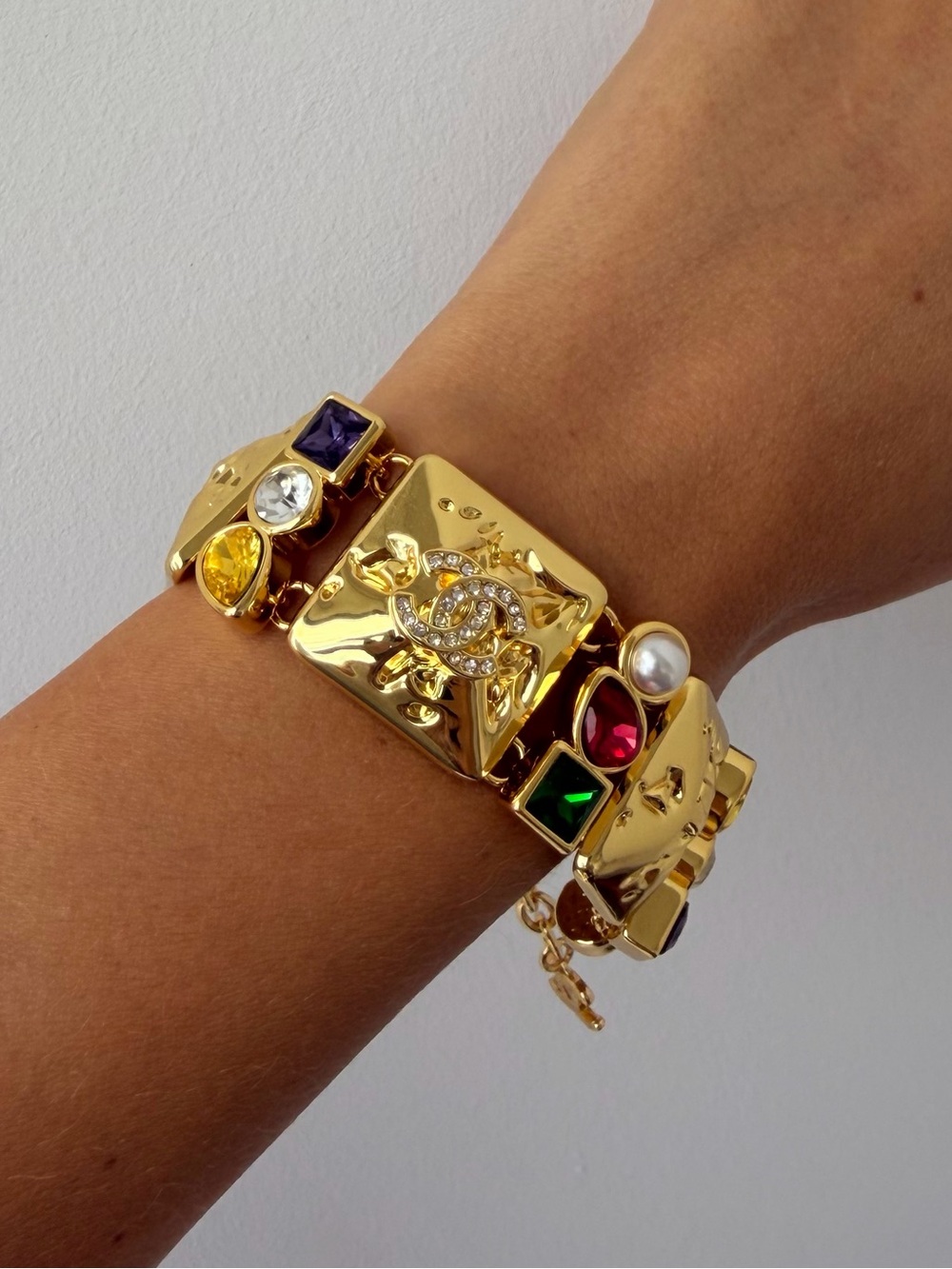 🌈CHANEL Gold Multicolor Gemstone Statement Bracelet✨